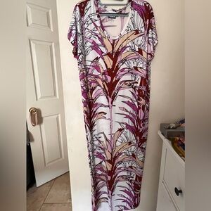 Manuhealii Women M/L Midi Dress Hawaiian Aloha Ti Leaf Whistle Print Pink